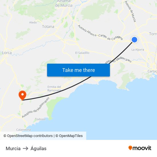 Murcia to Águilas map