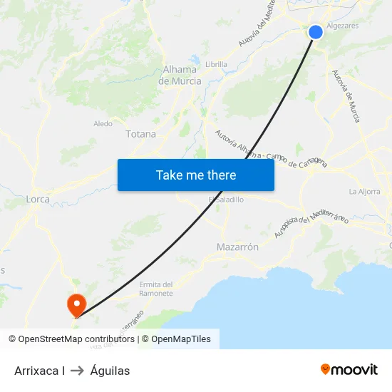 Arrixaca I to Águilas map
