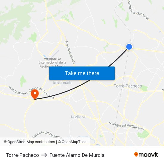 Torre-Pacheco to Fuente Álamo De Murcia map