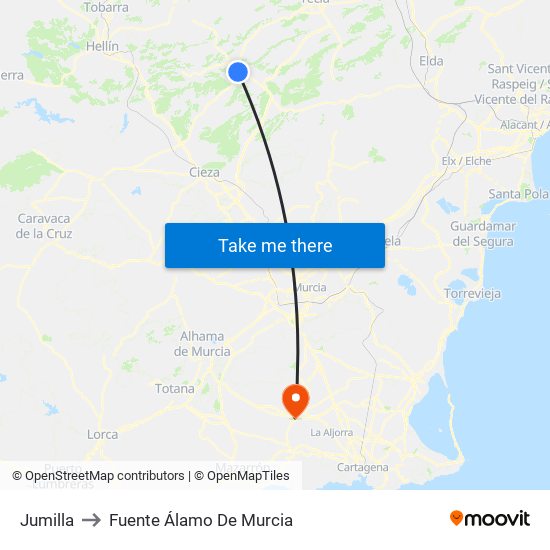 Jumilla to Fuente Álamo De Murcia map