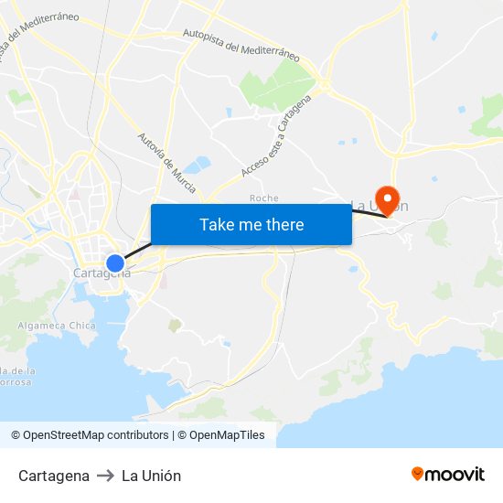 Cartagena to La Unión map