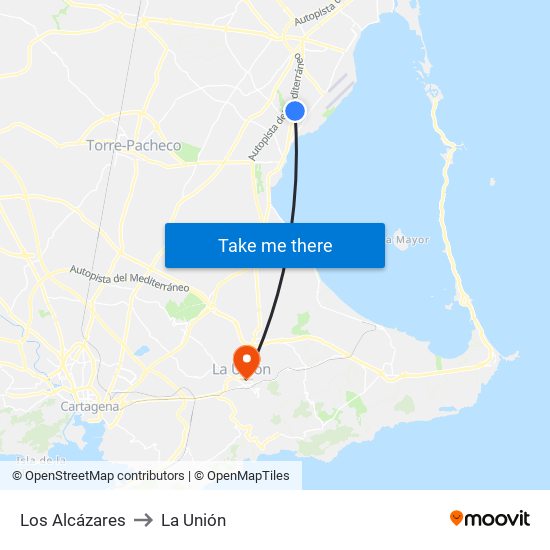 Los Alcázares to La Unión map