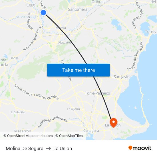 Molina De Segura to La Unión map