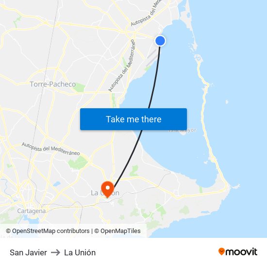 San Javier to La Unión map