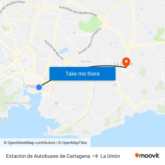 Estación de Autobuses de Cartagena to La Unión map