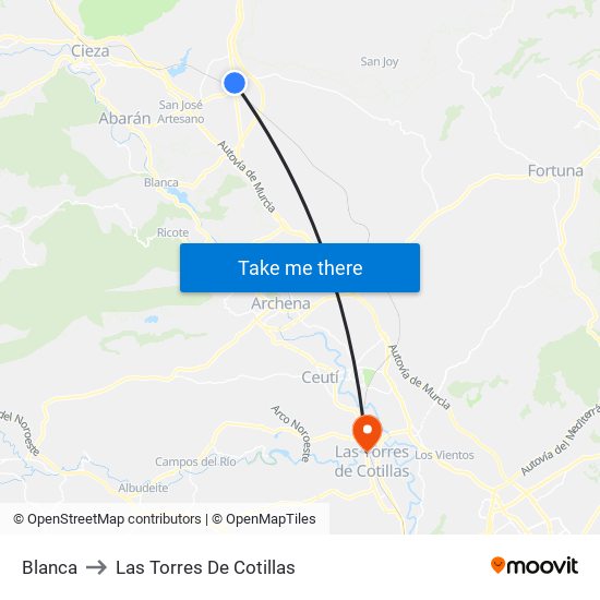 Blanca to Las Torres De Cotillas map