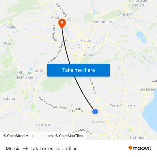Murcia to Las Torres De Cotillas map