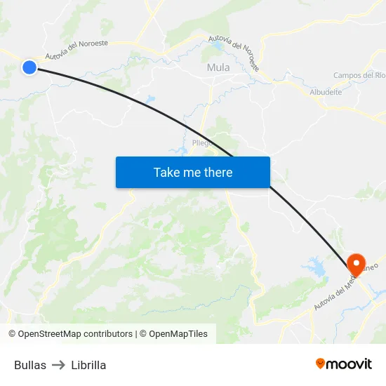 Bullas to Librilla map