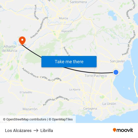 Los Alcázares to Librilla map
