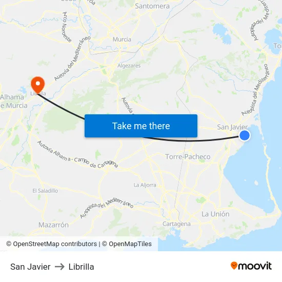 San Javier to Librilla map