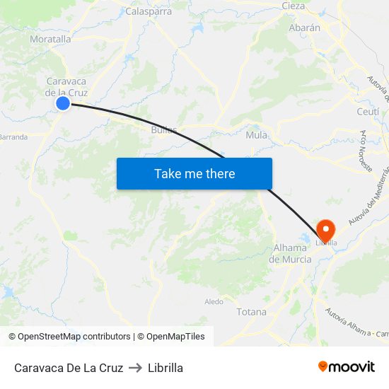 Caravaca De La Cruz to Librilla map