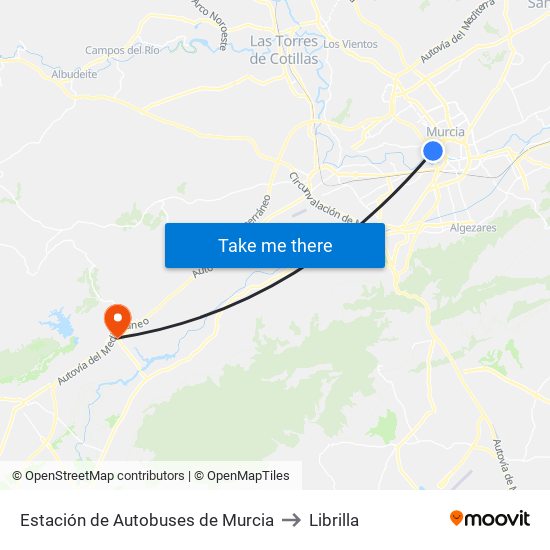 Estación de Autobuses de Murcia to Librilla map