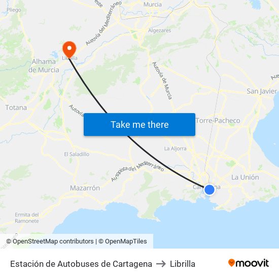 Estación de Autobuses de Cartagena to Librilla map
