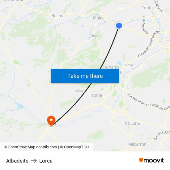 Albudeite to Lorca map