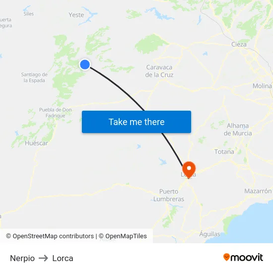 Nerpio to Lorca map