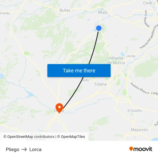 Pliego to Lorca map