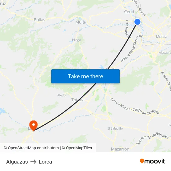 Alguazas to Lorca map