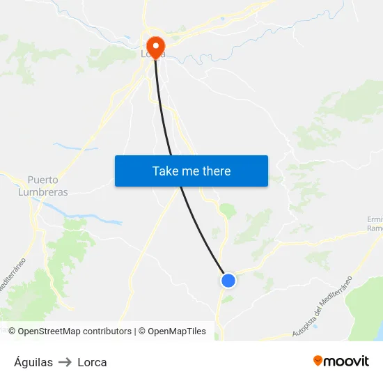 Águilas to Lorca map
