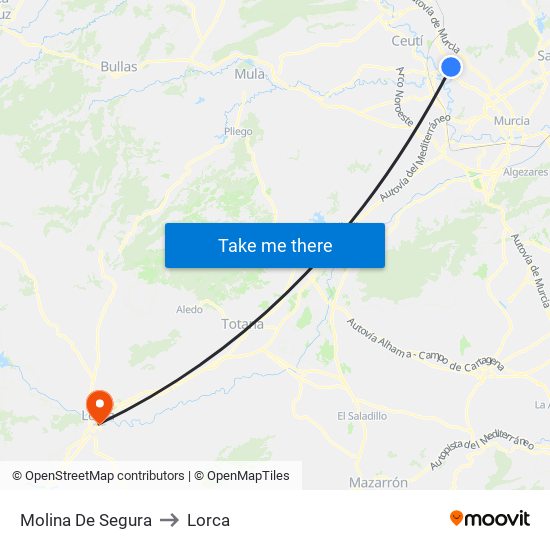 Molina De Segura to Lorca map