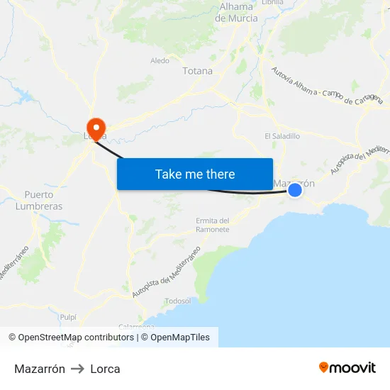 Mazarrón to Lorca map