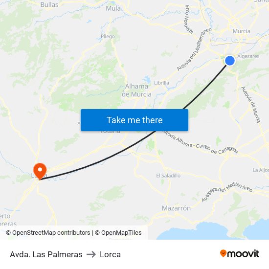 Avda. Las Palmeras to Lorca map
