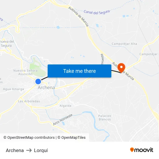 Archena to Lorquí map