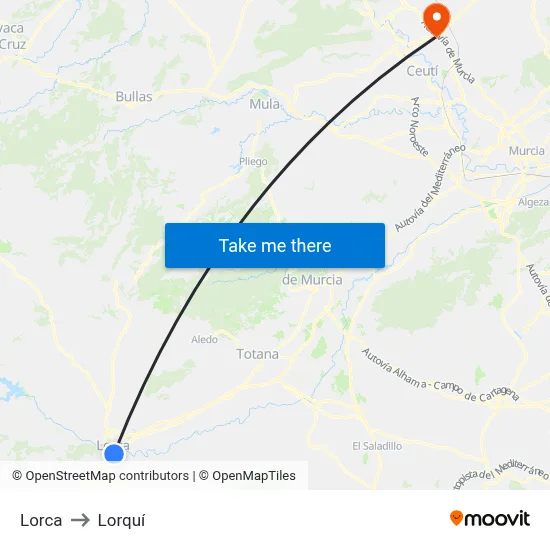 Lorca to Lorquí map