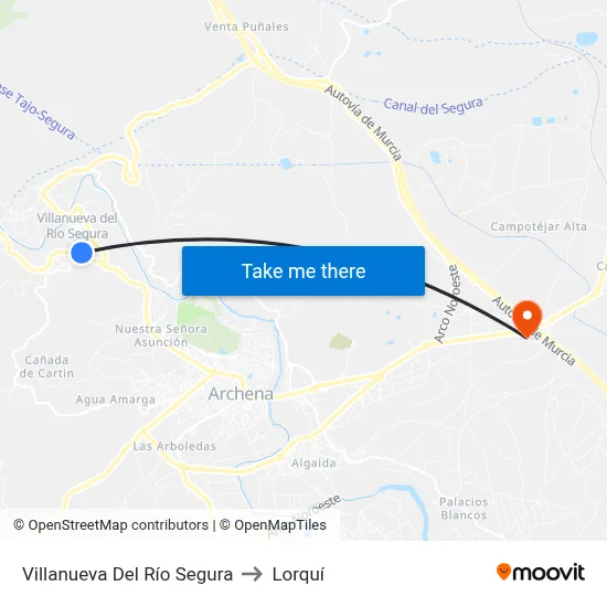 Villanueva Del Río Segura to Lorquí map