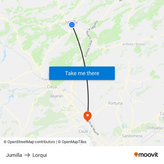 Jumilla to Lorquí map