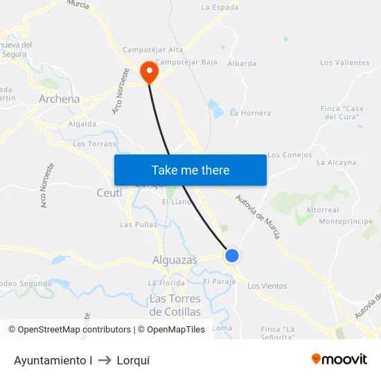 Ayuntamiento I to Lorquí map