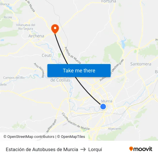 Estación de Autobuses de Murcia to Lorquí map