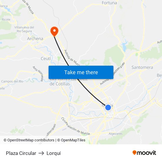 Plaza Circular to Lorquí map