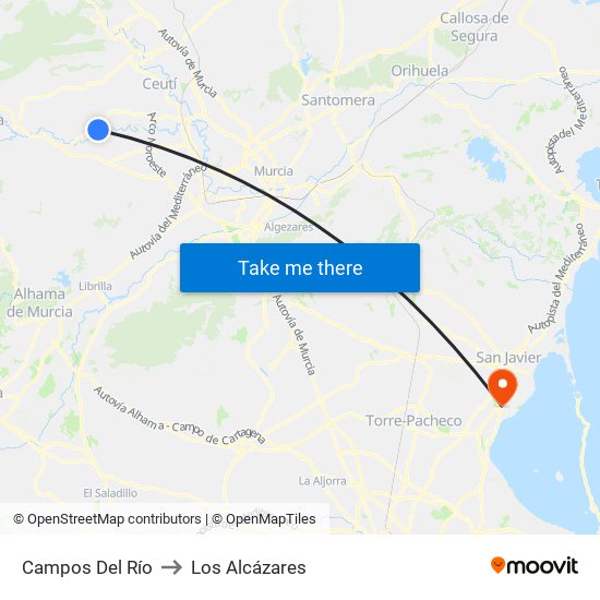 Campos Del Río to Los Alcázares map