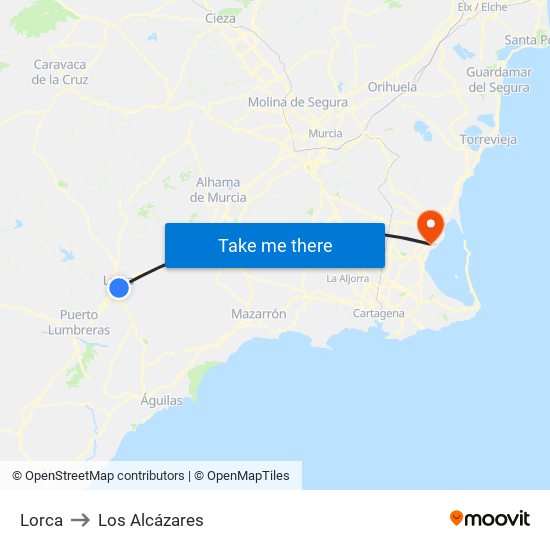 Lorca to Los Alcázares map