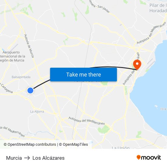 Murcia to Los Alcázares map
