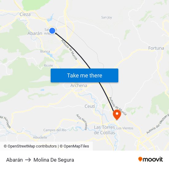 Abarán to Molina De Segura map