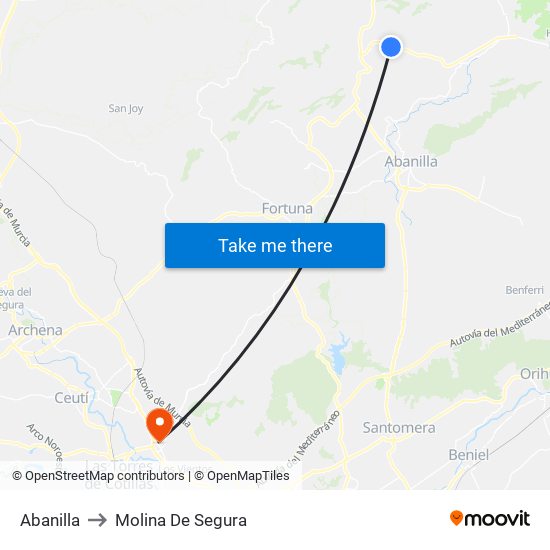 Abanilla to Molina De Segura map