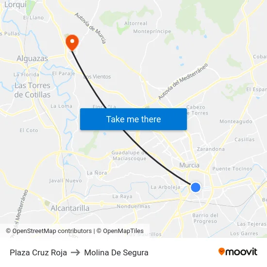 Plaza Cruz Roja to Molina De Segura map