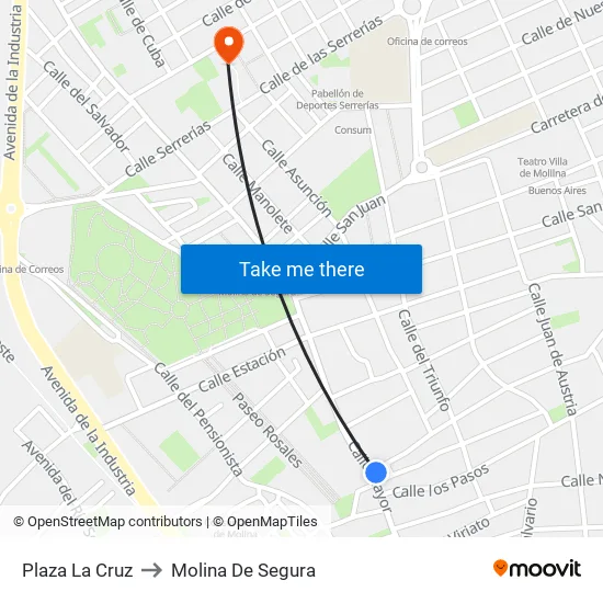 Plaza La Cruz to Molina De Segura map
