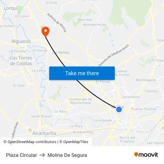 Plaza Circular to Molina De Segura map