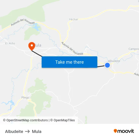 Albudeite to Mula map