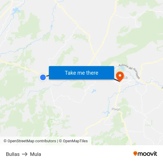 Bullas to Mula map
