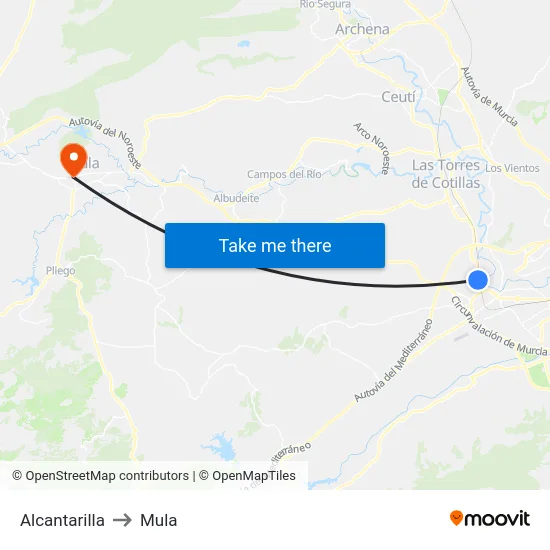 Alcantarilla to Mula map