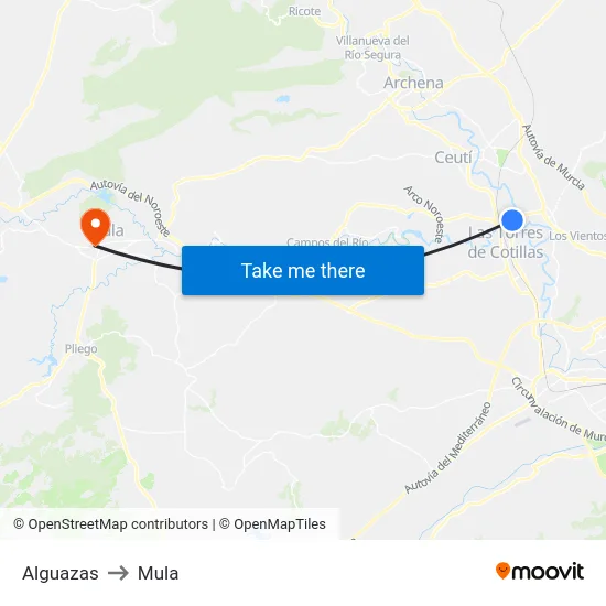 Alguazas to Mula map