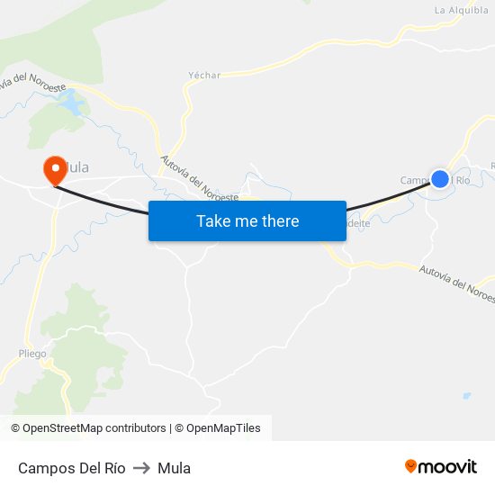 Campos Del Río to Mula map