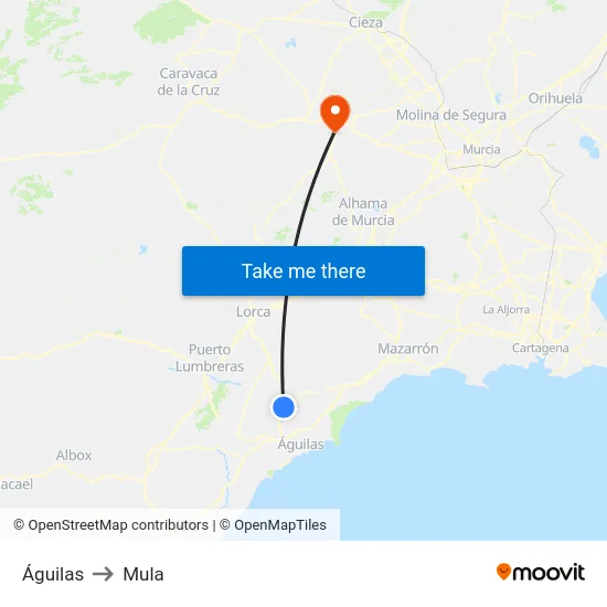 Águilas to Mula map