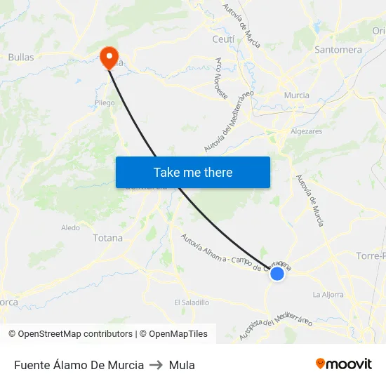 Fuente Álamo De Murcia to Mula map