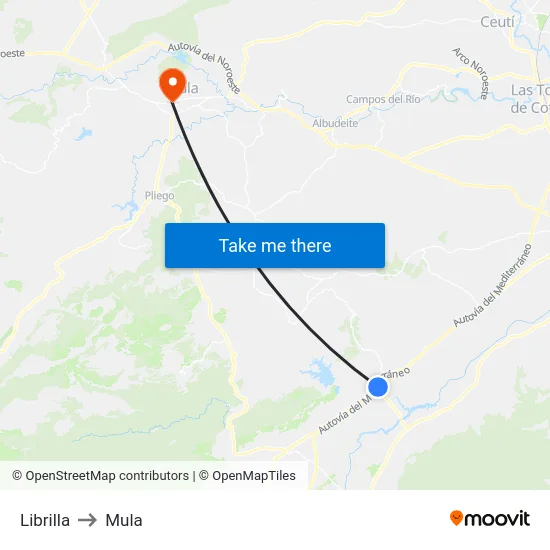 Librilla to Mula map
