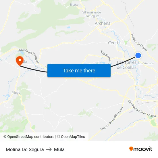 Molina De Segura to Mula map