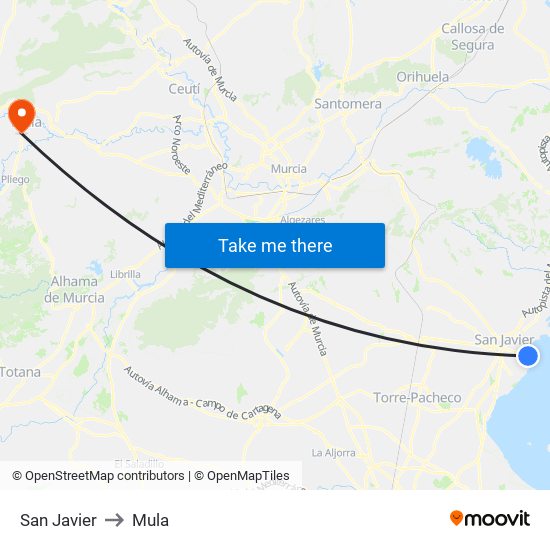 San Javier to Mula map